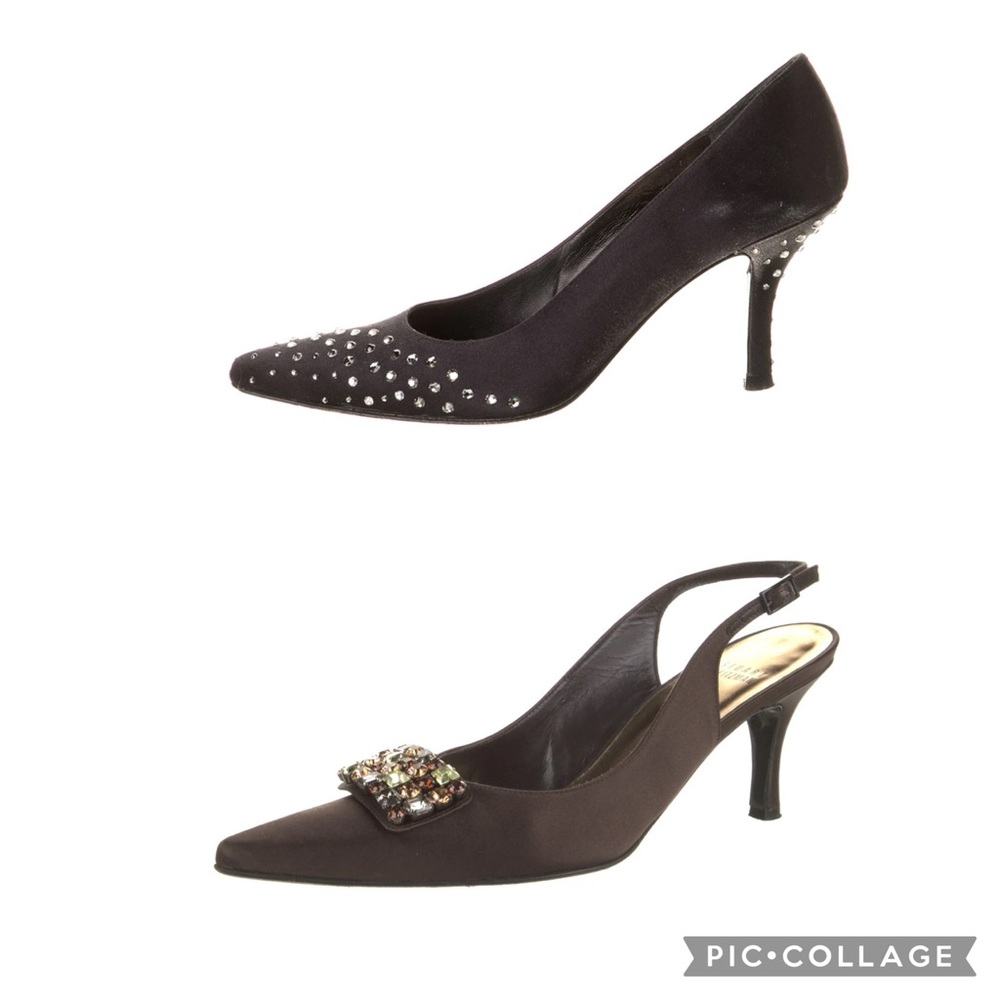 2 Pair Stuart Weitzman Satin Jewel Embellished Heels Pumps Excellent Condition